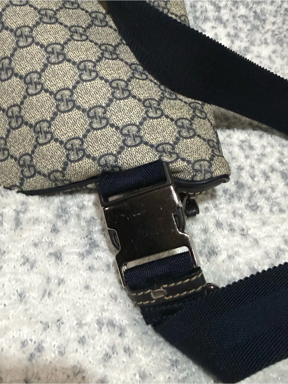 Gucci Brown/Tan GG Canvas Belt Bag with Navy Strap